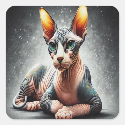 Realistischer Sphynx-Katze, sphynx-haarloser Katze Quadratischer Aufkleber (Vorderseite)