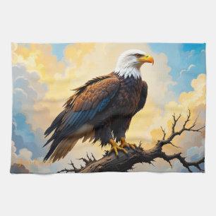 Realistischer Weißkopfseeadler auf einem Ast bei S Geschirrtuch