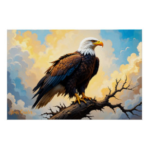 Realistischer Weißkopfseeadler auf einem Ast sitze Poster