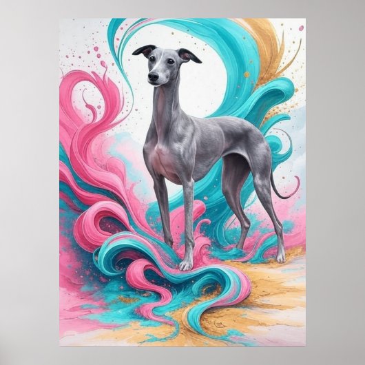 Realistischer Windhund mit Neonfarbenhintergrund Poster (Vorne)