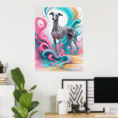 Realistischer Windhund mit Neonfarbenhintergrund Poster (Heimbüro)