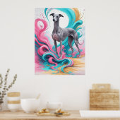 Realistischer Windhund mit Neonfarbenhintergrund Poster (Küche)