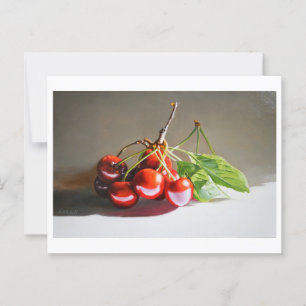Realistisches Cherry Still Life mit Blätter Kunst Postkarte