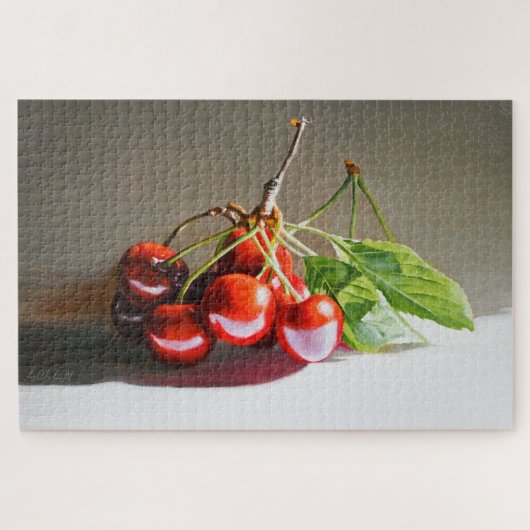 Realistisches Cherry Still Life mit Blätter Kunst Puzzle (Horizontal)