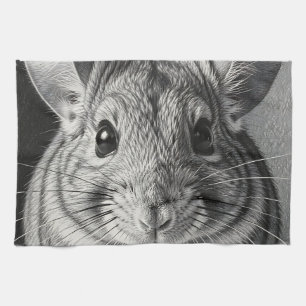 Realistisches Chinchilla-Porträt-Skizze Geschirrtuch