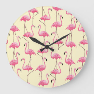 Realistisches Flamingo-Bird-Muster Große Wanduhr