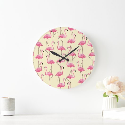 Realistisches Flamingo-Bird-Muster Große Wanduhr (Zuhause)
