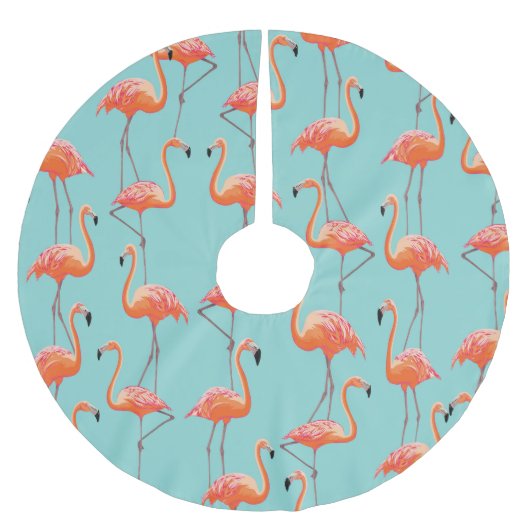 Realistisches Flamingo: Vintages Vogelmuster Polyester Weihnachtsbaumdecke (Vorderseite)