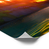 Realistisches Foto Wasserfall im Sonnenuntergang Poster (Ecke)