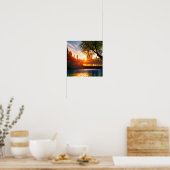 Realistisches Foto Wasserfall im Sonnenuntergang Poster (Küche)