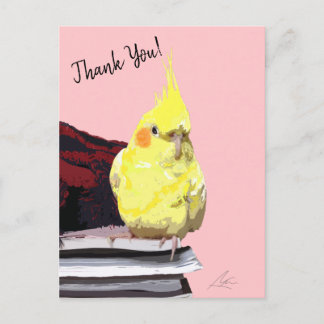 Realistisches Gelbes Cockatil auf Büchern Modernes Postkarte