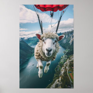 Realistisches GoPro Bild einer Schafe mit einem Pa Poster