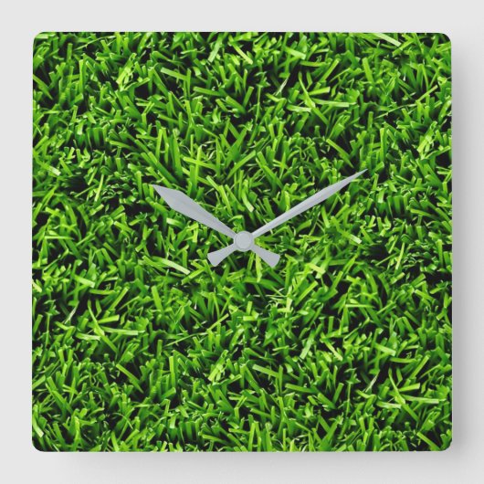 Realistisches Gras Foto Textur Funny Bright Green Quadratische Wanduhr (Vorderseite)