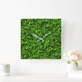 Realistisches Gras Foto Textur Funny Bright Green Quadratische Wanduhr (Zuhause)