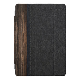 Realistisches Holz und genähte lederne iPad Pro Cover