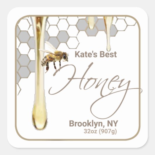 Realistisches Honeycomb Honey Tropfen Label Square Quadratischer Aufkleber (Vorderseite)