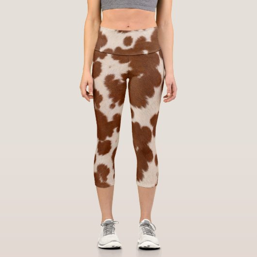 Realistisches Kalbsledermuster Capri Leggings (Vorderseite)