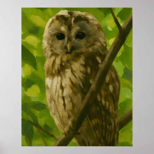Realistisches Owl Malen in der Waldlandschaft Poster (Vorne)