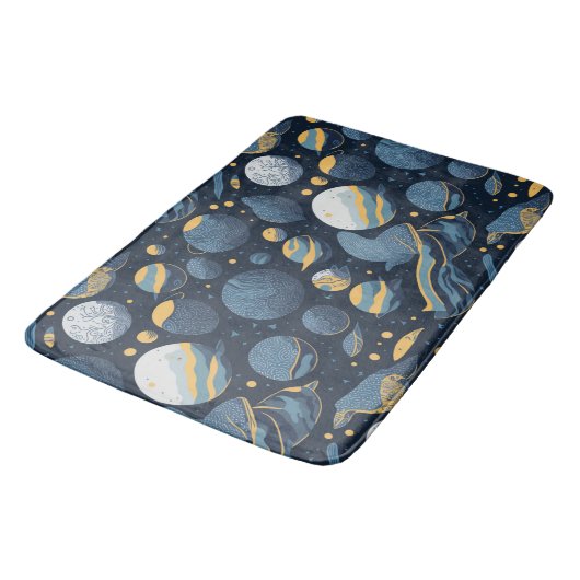 realistisches Planet-Illustrationsmuster Badematte (Schrägansicht)