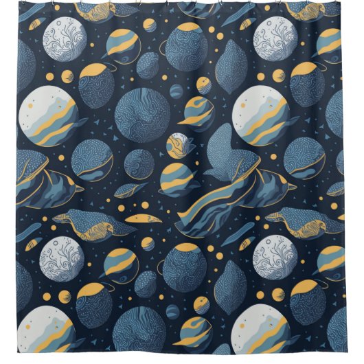 realistisches Planet-Illustrationsmuster Duschvorhang (Vorderseite)