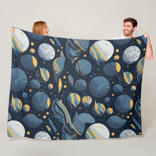 realistisches Planet-Illustrationsmuster Fleecedecke (Beispiel)