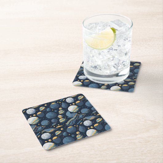 realistisches Planet-Illustrationsmuster Rechteckiger Pappuntersetzer (Vor Ort)