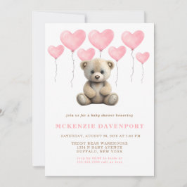 Realistisches Teddy Bear Pink Balloon Girl Baby Sh Einladung