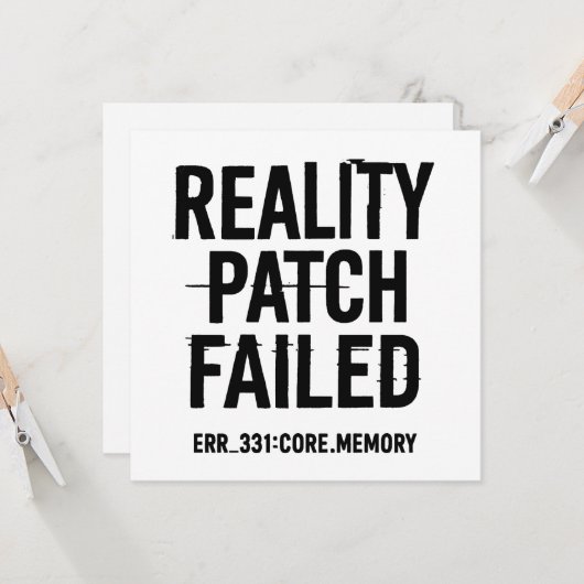 Reality Patch Versagt - Glitched Typografie Karte (Vorderseite/Rückseite Beispiel)