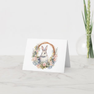 Really Sweet Bunny Rabbit w Spring Flowers BLANK Karte
