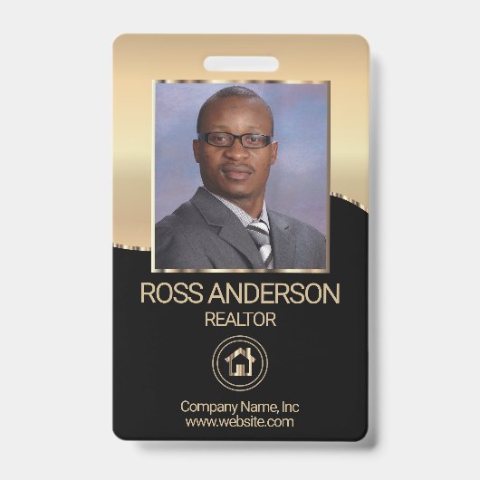 Realtor Agent in Schwarz und Gold Ausweis (Vorderseite)