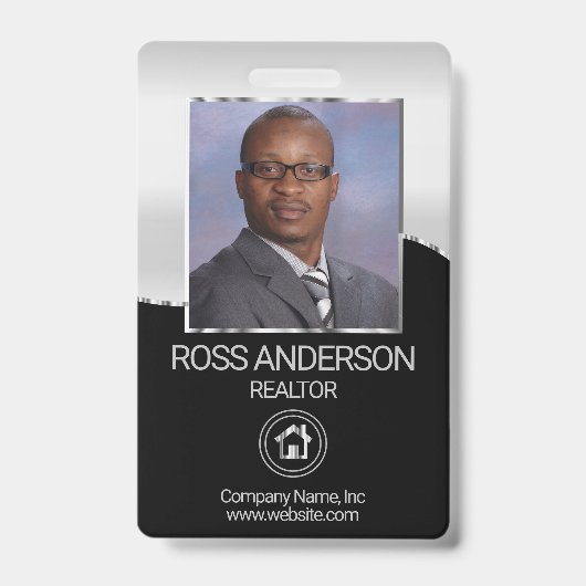 Realtor Agent in Schwarz und Silber Ausweis (Vorderseite)
