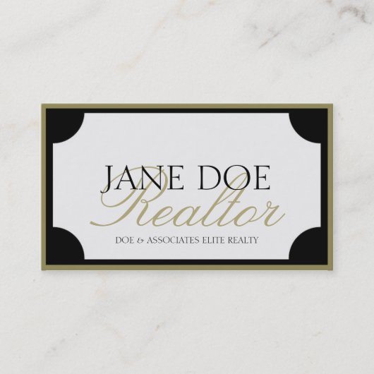 Realtor B/W Gold Script/Border Visitenkarte (Vorderseite)