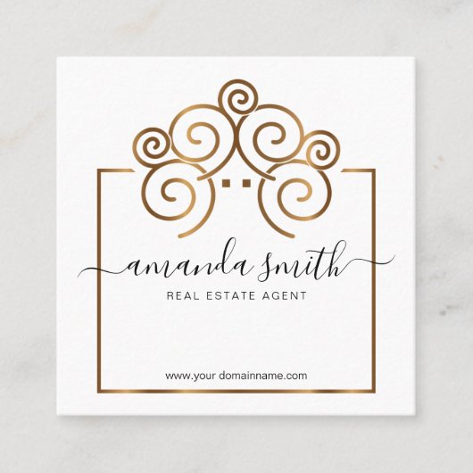 Realtor-Branding mit Treehouse in Gold Quadratische Visitenkarte (Vorderseite)
