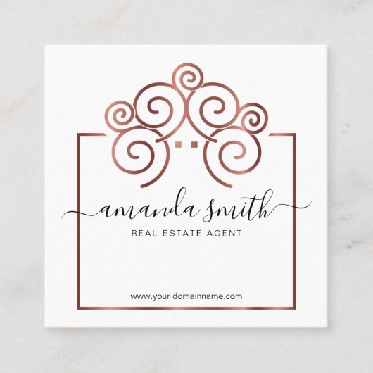 Realtor-Branding mit Treehouse in Rose Quadratische Visitenkarte (Vorderseite)