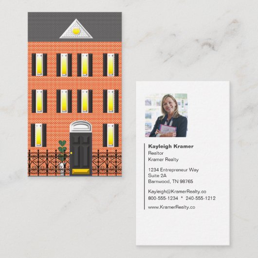 Realtor Brick Townhouse Foto Business Card Visitenkarte (Vorne/Hinten)