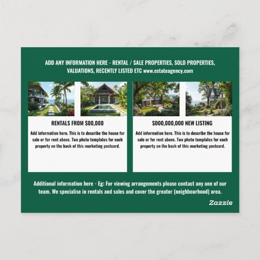 Realtor Business Marketing Postcard grün Postkarte (Rückseite)