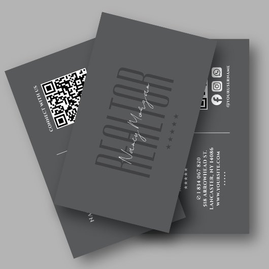 Realtor Dunkelgrauer QR-Code Visitenkarte