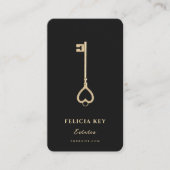Realtor Elegante Monogram Black Gold Key Moderne Visitenkarte (Vorderseite)