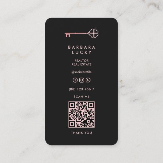 Realtor Hypothekenmakler Eleganter Black Rosegold Visitenkarte (Rückseite)