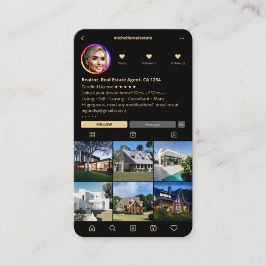 Realtor IG Elegante Black Modern Anwesen Agent Visitenkarte (Vorderseite)