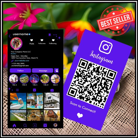 Realtor Instagram Real Anwesen Agent Violet QR Cod Visitenkarte