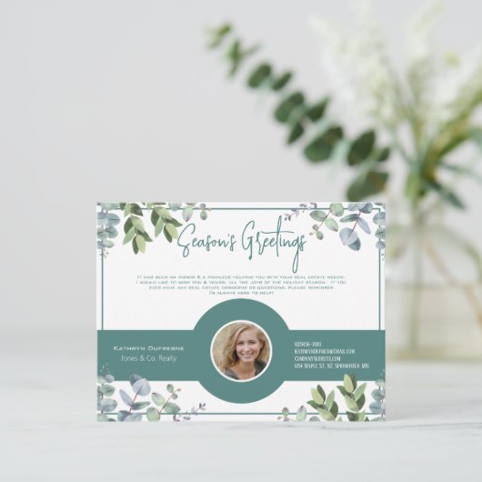 Realtor/Insurance Winter Foliage Holiday Postcard Postkarte (Stehend Vorderseite)