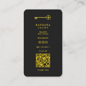 Realtor Lucky Clover Key Yellow Classic Moderne Visitenkarte (Rückseite)