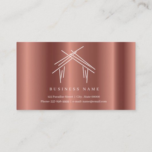 Realtor-Marke mit Haus in Rose Gold Visitenkarte (Rückseite)