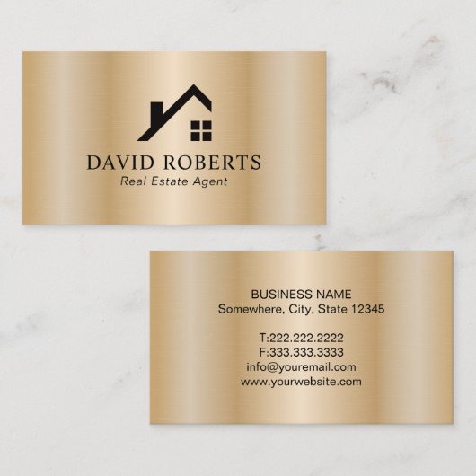 Realtor Modern Gold House Logo Real Anwesen Visitenkarte (Vorne/Hinten)