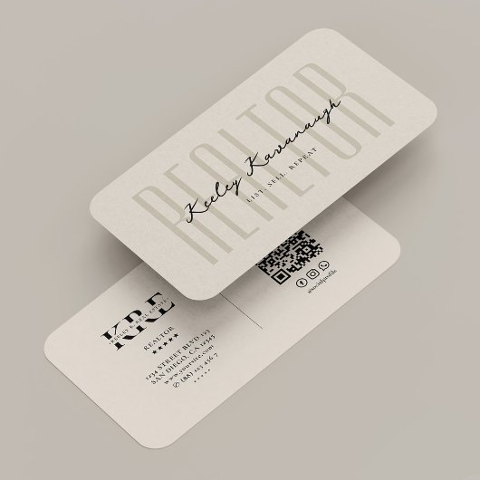 Realtor Modern Real Anwesen Sand Beige Monogram Visitenkarte