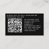 Realtor Modernes Schwarz mit URL QR-Code Visitenkarte (Rückseite)
