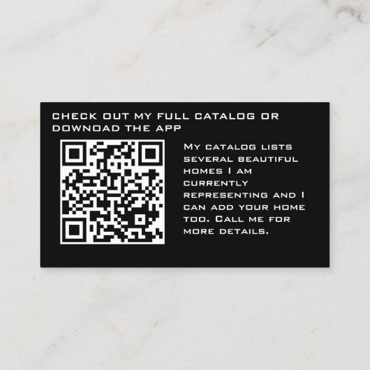 Realtor Modernes Schwarz mit URL QR-Code Visitenkarte (Rückseite)