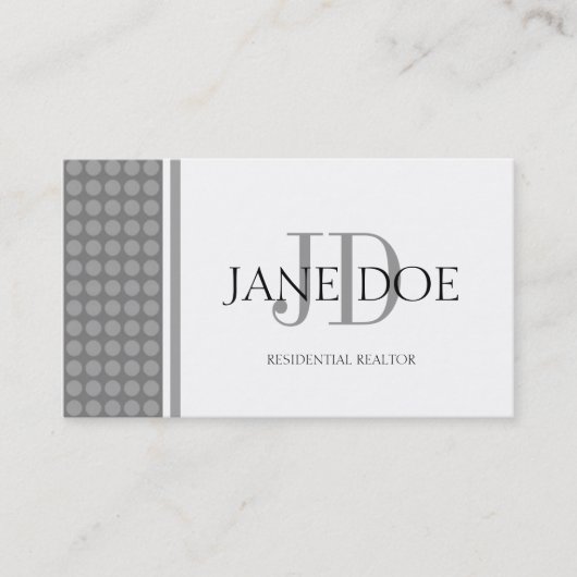 Realtor Monogram Silver Dot Design/White Paper Visitenkarte (Vorderseite)