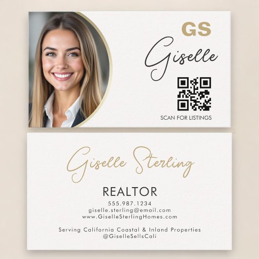 Realtor Neutrales Beige QR-Code-Foto Visitenkarte